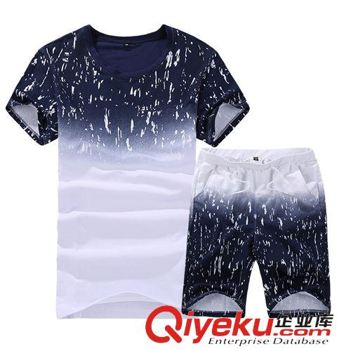  男式短袖套裝 男士運(yùn)動(dòng)服套裝夏薄款純棉印花T恤短袖短褲運(yùn)動(dòng)裝休閑跑步健身服原始圖片2