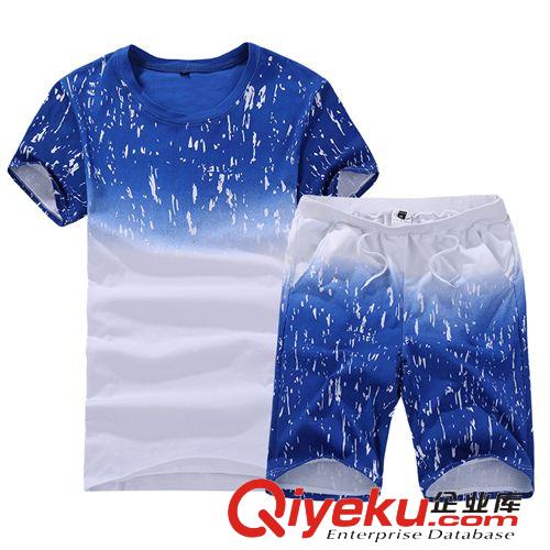  男式短袖套裝 男士運(yùn)動(dòng)服套裝夏薄款純棉印花T恤短袖短褲運(yùn)動(dòng)裝休閑跑步健身服原始圖片3