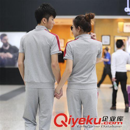  情侶短袖套裝 2015春夏季V圓領(lǐng)情侶套裝健身房運(yùn)動(dòng)服男女大碼衛(wèi)衣短袖全棉套頭原始圖片3