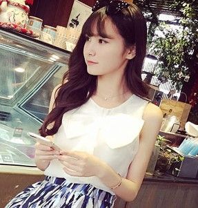 5月5號新款 2015夏裝新韓版氣質淑女OL風歐根紗氣質胸前蝴蝶結無袖雪紡衫上衣原始圖片3