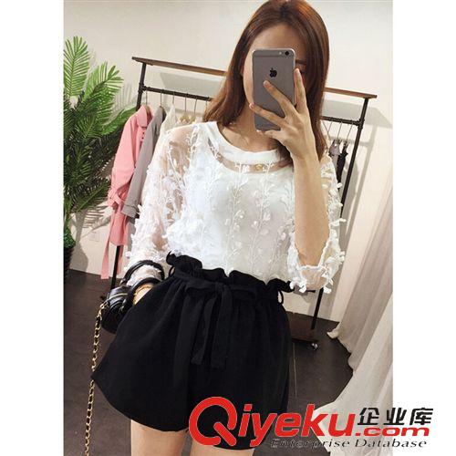 女士休閑褲 2015夏季新品 百搭寬邊松緊高腰系帶花苞闊腿短褲   A159原始圖片2