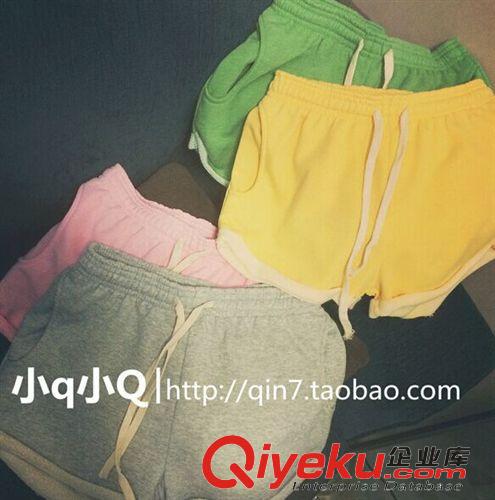女士休閑褲 2015夏季新款 糖果色衛(wèi)衣料卷邊休閑運(yùn)動(dòng)短褲     A219原始圖片3