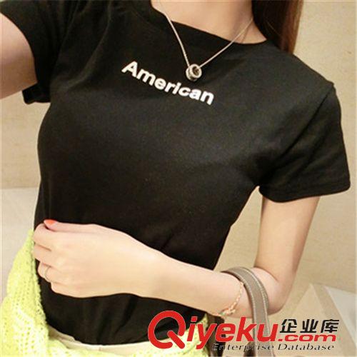 女士T恤 百搭修身套頭American字母印花短袖T恤 女 A08原始圖片3