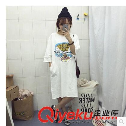 女士T恤 2015春夏定制新款 韓國卡通印花中長款打底衫寬松長袖可愛T恤 A14