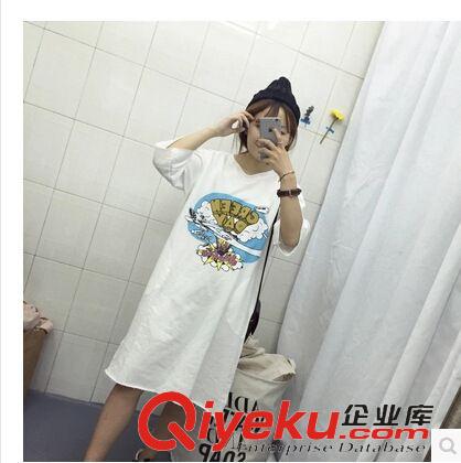 女士T恤 韓國訂單 時尚百搭印花寬松中長款T恤    A308原始圖片2