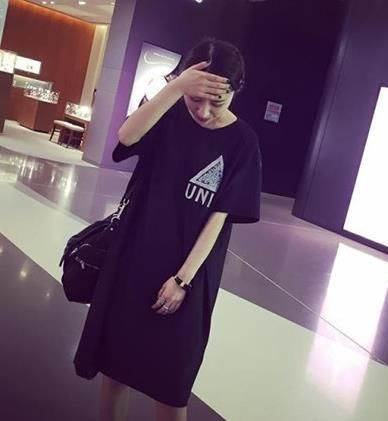 連衣裙 2015夏裝新款港味個性潮T后背印花中長款黑色連衣裙女 A151