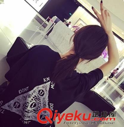 連衣裙 2015夏裝新款港味個性潮T后背印花中長款黑色連衣裙女 A151