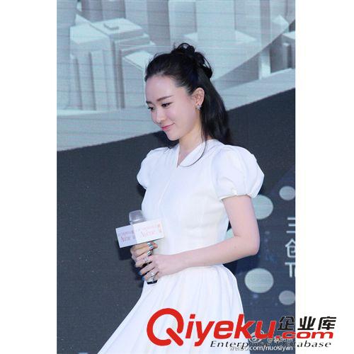 連衣裙 2015夏裝小辣椒明星同款連衣裙時尚V領名媛氣質泡泡袖霍思燕#5903原始圖片2
