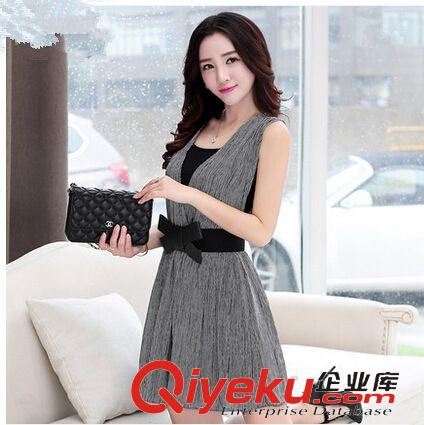 連衣裙 2015新款雪紡連衣裙條紋無袖裙女夏 一件代發