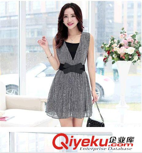 連衣裙 2015新款雪紡連衣裙條紋無袖裙女夏 一件代發