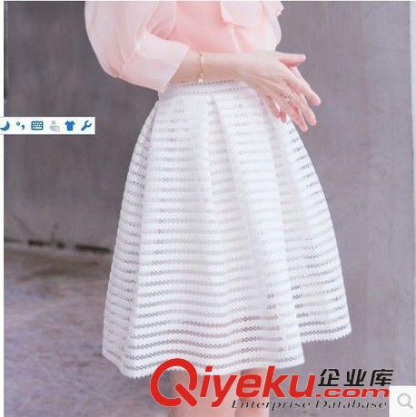 時尚短裙專區 1428#2015 夏裝新款韓版女裝網格條紋鏤空A字高腰半身裙蓬蓬裙