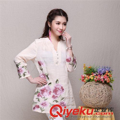 精品繡花系列 1520#廠(chǎng)家直銷(xiāo)2015年夏裝新款女裝名族風(fēng)新款大面積繡花襯衣