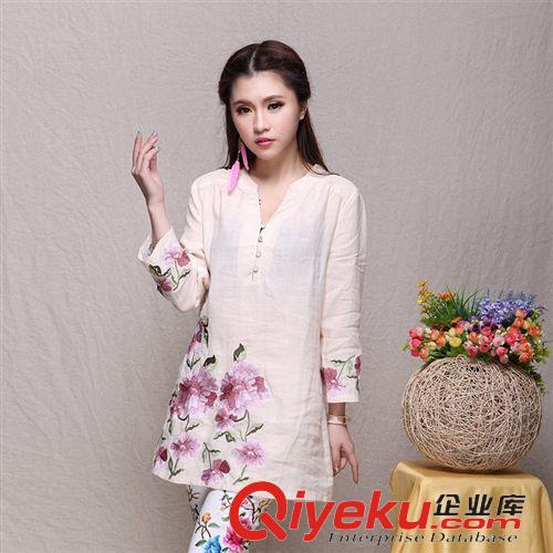 精品繡花系列 1520#廠(chǎng)家直銷(xiāo)2015年夏裝新款女裝名族風(fēng)新款大面積繡花襯衣