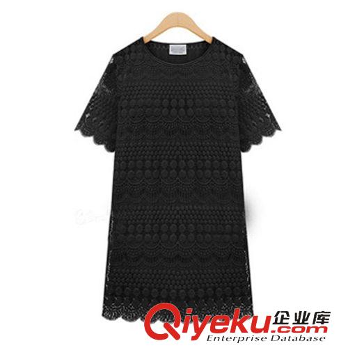 5-27新款 2015夏歐美女裝小清新短袖蕾絲連衣裙子修身打底裙中裙原始圖片2