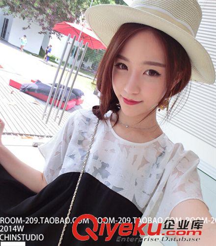 連衣裙 女裝2015新款 韓版寬松中長(zhǎng)款條紋純棉條紋短袖T恤