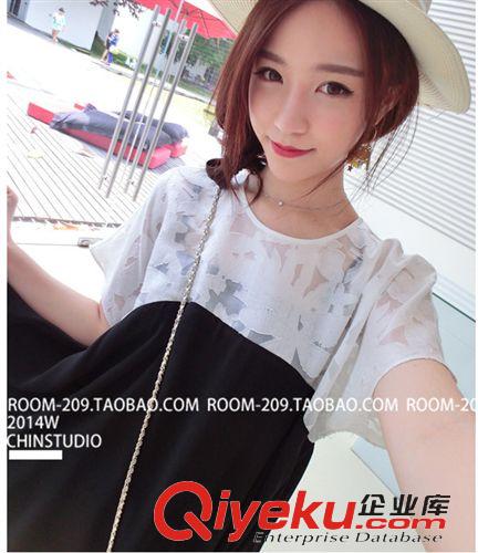 連衣裙 新款2015夏韓版修身蕾絲大牌連衣裙長裙黑白拼雪紡下擺女裝雪紡原始圖片2