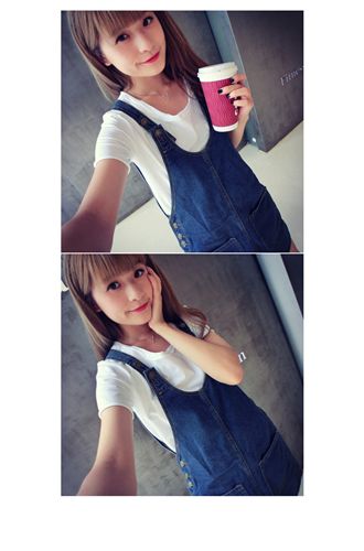 連衣裙 2015夏季新款韓版寬松顯瘦潮口袋牛仔背帶裙連衣裙牛仔背心短裙子原始圖片2