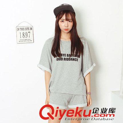 套裝 2015新款大碼女裝日韓夏季寬松純色短袖短褲休閑服運動套裝原始圖片2