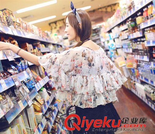 掌柜力薦 夏季新款 韓版超仙層層荷葉邊花朵雪紡衫 女 6155