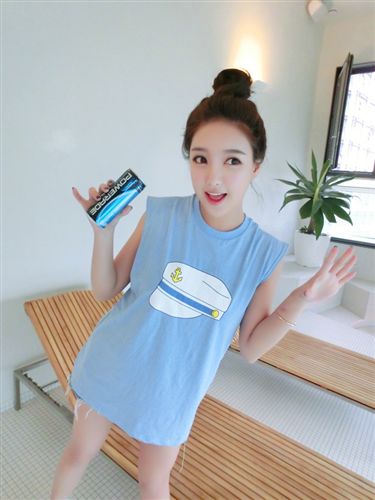 掌柜力薦 2015 openlady{dj2}定制 淺藍海軍帽背心T恤831