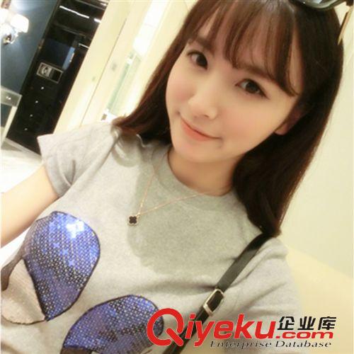 T恤 2015春裝新款 韓版俏皮可愛亮片眼睛純棉短袖T恤女 6609原始圖片3