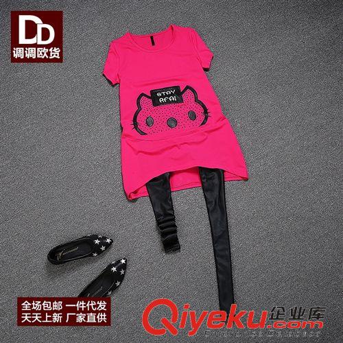 2015.2月春裝新款 歐洲站春季女裝新款 時(shí)尚印花圖案長(zhǎng)款寬松T恤打底衫 T3014
