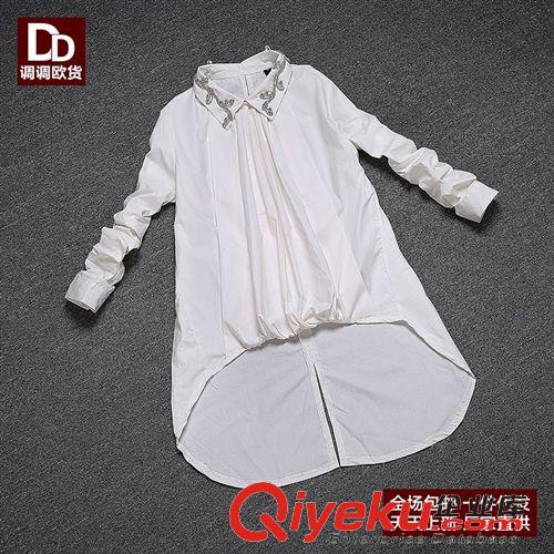 【上裝系列】 歐洲站2015新款棉麻襯衫女 歐美創(chuàng)意小清新白襯衫女長袖 C3007原始圖片2