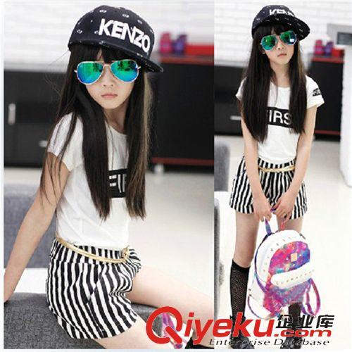 2015夏季全部新品 米米果家女童2015夏裝新款中大童裝短袖T恤字母彈力打底衫親子裝原始圖片2