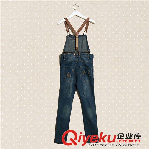 牛仔褲 春秋季熱賣款 男士個(gè)性拼皮背帶褲 韓版潮男小腳牛仔褲 男裝褲子原始圖片2