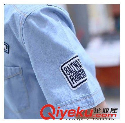 外貿(mào)爆款 夏季新款男式襯衫 韓版時尚牛仔短袖襯衣男 純色打底衫 男裝批發(fā)原始圖片2