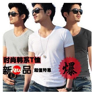 外貿(mào)爆款 外貿(mào)批發(fā) 韓版男式爆款純色打底衫男士V領(lǐng)短袖T恤男薄款t恤原始圖片2