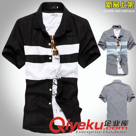 2015年5月20日新品 2015夏季新品男士休閑襯衫短袖 撞色翻領(lǐng)男式襯衣 男裝批發(fā)