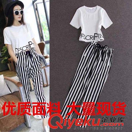 雪紡衫/蕾絲衫 2015夏季新款品牌女裝 韓國時尚女式短袖休閑套裝兩件套歐洲站原始圖片3