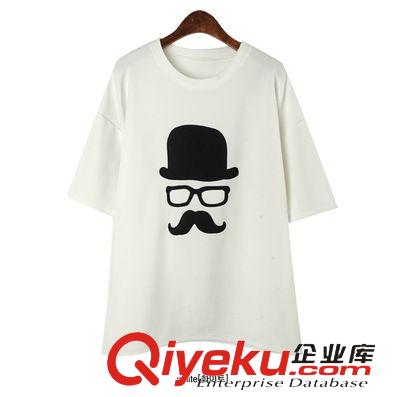 T恤 2015夏季新款韓版 大碼八字須帽子人物印花短袖T恤女 潮原始圖片2