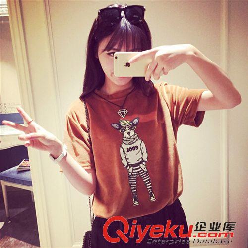 T恤 2015 夏季新款百搭甜美可愛卡通狗狗印花短袖T恤打底衫女原始圖片3
