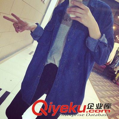 3月。新款 H05# 2015春裝中長(zhǎng)款牛仔襯衫女長(zhǎng)袖 韓版寬松襯衫原始圖片2