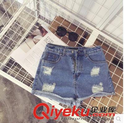 牛仔 B23# 2015夏季新款 時(shí)尚個(gè)性水洗破洞卷邊牛仔短褲女原始圖片2