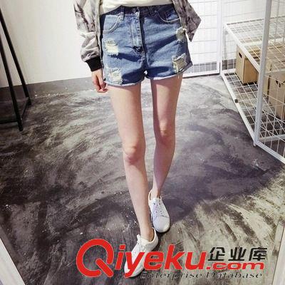 牛仔 B23# 2015夏季新款 時(shí)尚個(gè)性水洗破洞卷邊牛仔短褲女原始圖片3