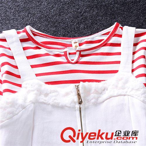 套裝 歐洲站套裝2015春裝新款日系VIVI同款條紋T恤背帶包臀裙三件套女原始圖片2
