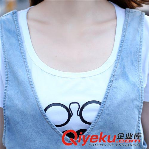 5.3連衣裙 2015夏季新款連衣裙套裝女 白tx+牛仔裙子兩件套裙批發原始圖片3