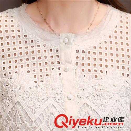5.3連衣裙 2015夏新款蕾絲衫優雅圓領套頭衫 純色蕾絲中袖女式打底衫原始圖片3