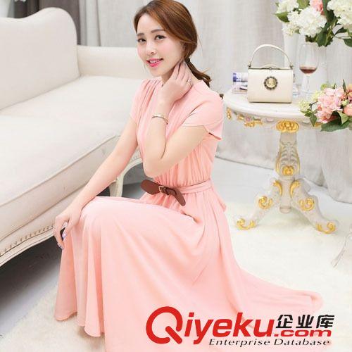 4.29夏新品 2015夏季新款女裝沙灘長裙韓版修身氣質(zhì)純色雪紡連衣裙原始圖片2