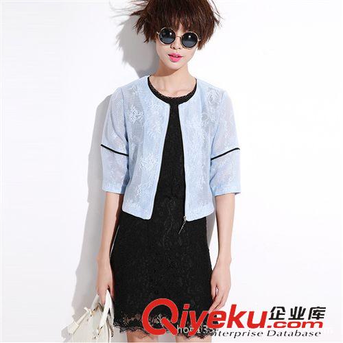 女式外套 2015春夏新款歐洲站批發(fā)代理時(shí)尚百搭七分袖條紋歐根紗女式外套原始圖片3