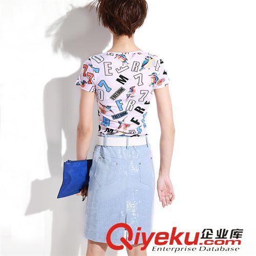 女式T恤 歐洲站2015春夏新款時尚上衣批發(fā)字母印花修身顯瘦百搭短袖T恤女原始圖片2