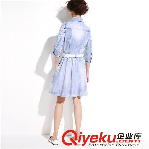 掌柜推薦 歐洲站2015夏裝新款女裝批發(fā)鑲花牛仔裙子修身顯瘦襯衫牛仔連衣裙原始圖片2