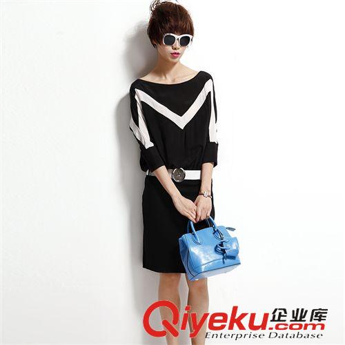 掌柜推薦 歐洲站2015夏裝新品gd真絲女裝批發(fā)拼接撞色時(shí)尚連衣裙女送腰帶