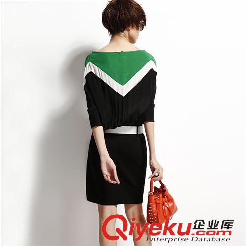 掌柜推薦 歐洲站2015夏裝新品gd真絲女裝批發(fā)拼接撞色時(shí)尚連衣裙女送腰帶