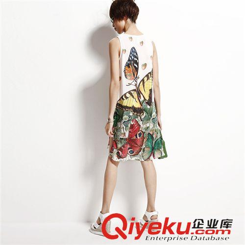 掌柜推薦 歐洲站2015夏季新款gd女裝批發(fā)裙子歐美蝴蝶無袖寬松真絲連衣裙