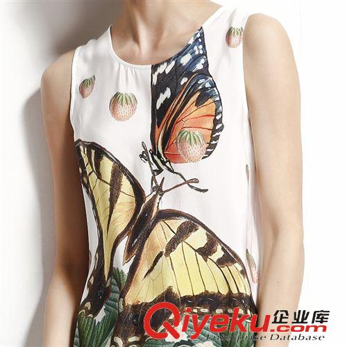 掌柜推薦 歐洲站2015夏季新款gd女裝批發(fā)裙子歐美蝴蝶無袖寬松真絲連衣裙
