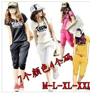 2015年3月新品 廠價直銷2015夏裝字母 韓版休閑套裝女大碼七分褲運動套裝好質(zhì)量原始圖片2